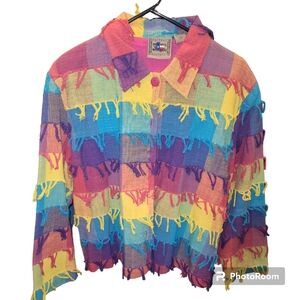 Color block bright button up lined blouse Shacket